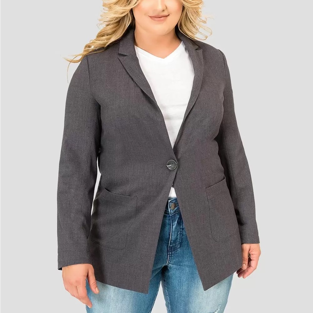 Standards and Practices Plus Size Single Button Blazer in Charcoal Gray Size 2X